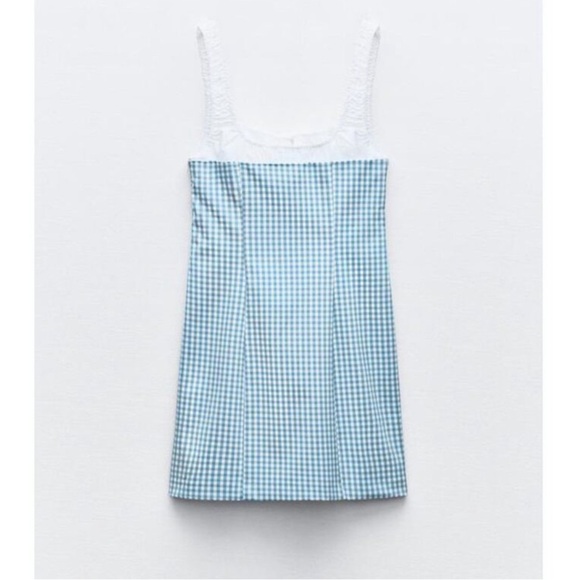 Zara Blue and White Sheath Mini Dress Sweetheart Neckline - Picture 11 of 11